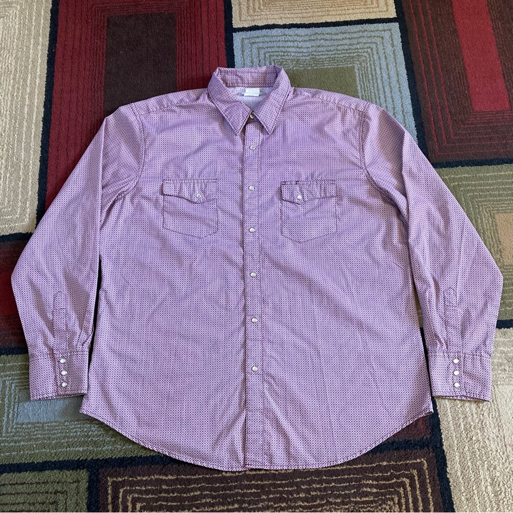 Wrangler Wrancher Pearl Snap Button Shirt Red Circle Dot Long Sleeve Sz XL